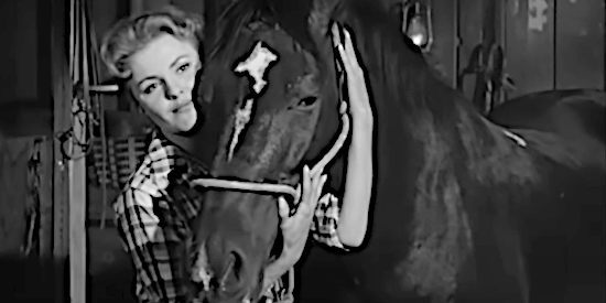 Kathleen Crowley as Fran Maroon, niece of freight business owner Martin Maroon in The Phantom Stagecoach (1957)