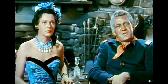 Lorna Gray (aka Adrian Booth) as Lia Wilson keeping company with Col. Ungeer (Forrest Tucker) in Oh! Susanna (1951)
