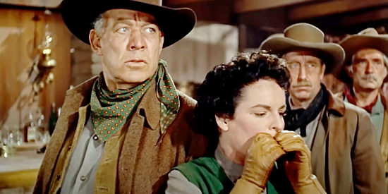 Mercedes McCambridge as Emma Small, shocked by a dance as John McIvers (Ward Bond) looks on in Johnny Guitar (1954)