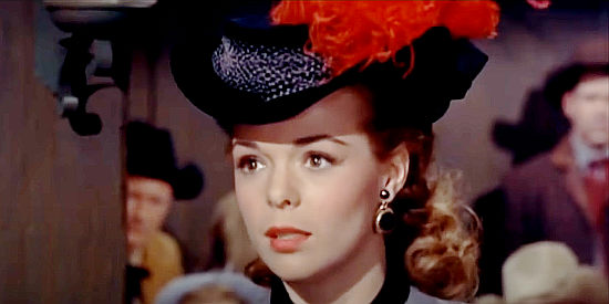 Nancy Gates as Amy Merrick, arguing in court on her father's behalf in Masterson of Kansas (1954)