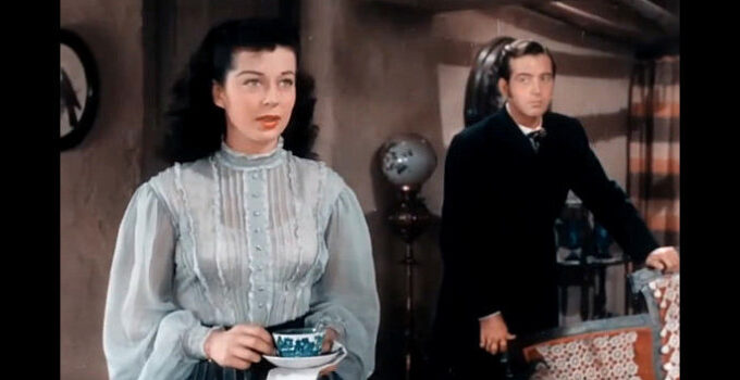 Gail Russell as Susan Jeffers and John Payne as Clay Fletcher in El Paso (1949)