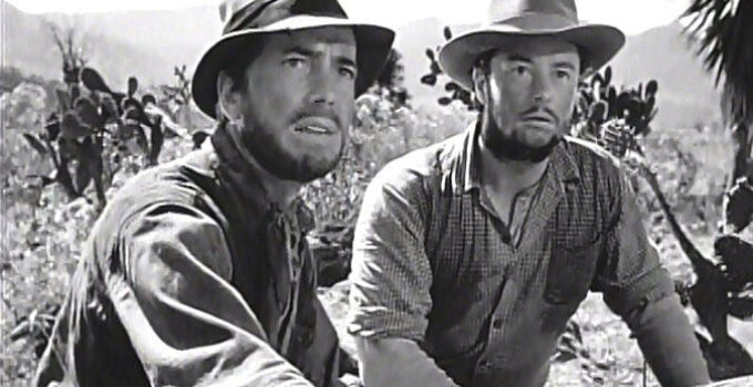 Humphrey Bogart as Dodds and Tim Holt as Curtin learning what they’ve found is fool’s gold in The Treasure of the Sierra Madre (1948)