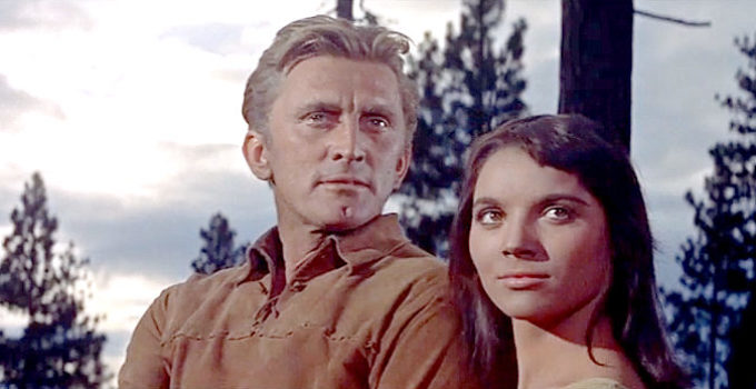 Kirk Douglas as Johnny Hawks and Elsa Martinelli as Onahti in The Indian Fighter (1955)
