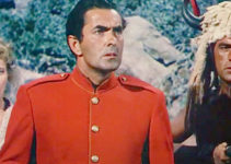 Penny Edwards as Emerald Neeley, Tyrone Power as Duncan MacDonald and Stuart Randall as Standing Bear in Pony Soldier (1952)
