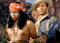 Robert Foster Dover as Tobai with George Montgomery as Capt. Chase McCloud in Indian Uprising (1952)