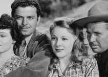 Ruth Hussey as Daisy Denton, John Carroll as Pierre, Evelyn Anders as Celia Wellsby and Bruce Cabot as Jap Durkin in Pierre of the Plains (1942)
