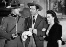 WIlliam Lundigan as Jim Gardiner, James Craig as Blackie Marshall and Patricia Dane as Jean Avery in Northwest Rangers (1942)