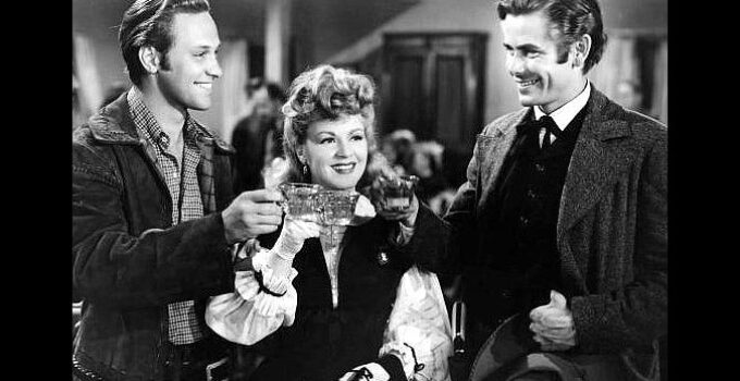 William Holden as Dan Thomas, Claire Trevor as 'Mike' King and Glenn Ford as Tod Ramsey in Texas (1941)