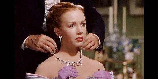 Piper Laurie as Angelique Dureau, getting her mother's heirloom necklace back in Mississippi Gambler (1953)