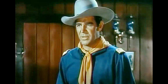 Rod Cameron as Capt. Calhoun, trying desperately to keep the peace between the Sioux and the whites in Oh! Susanna (1951)