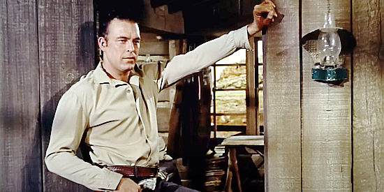 Scott Brady as The Dancing Kid, with an eye on Vienna and a bank vault in Johnny Guitar (1954)