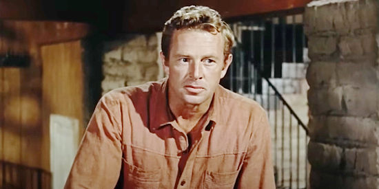 Sterling Hayden as Johnny Guitar, the hired gun and former lover Vienna summons in Johnny Guitar (1954)