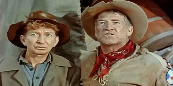 Sterling Holloway as Lon Setter, being recruited to stay behind with Jason Clay's wagon by Tobias Taylor (Chill Wills) in Kentucky Rifle (1956)