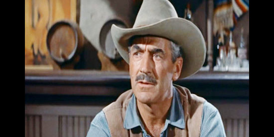 Steve Darrell as Sheriff Madsen, fretting that Henry Devers might have become a murder victim in Money, Women and Guns (1958)