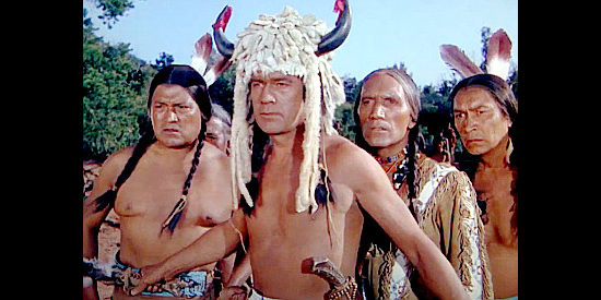 Stuart Randall as Standing Bear, forbidding interference with hand to hand combat in Pony Soldier (1952)