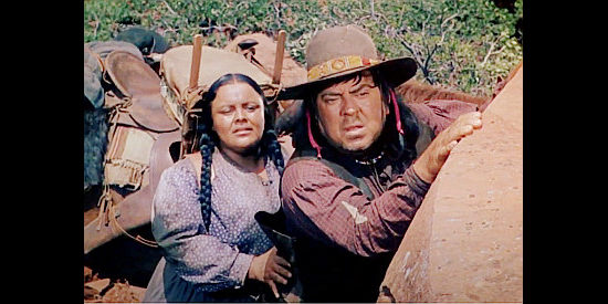 Thomas Gomez as Natayo Smith, watching an Indian attack with his woman Small Face (Muriel Landers) in Pony Soldier (1952)