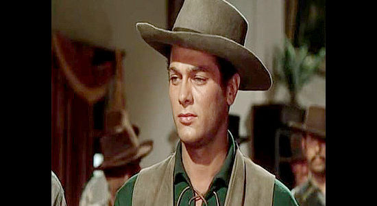 Tony Curtis as Kit Dalton, one of the men who ride with Jesse James in Kansas Raiders (1950)