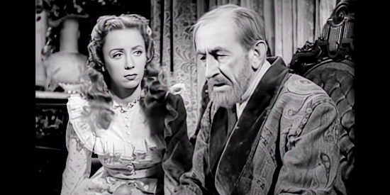 Barbra Fuller as Louise Cole with her father, Will wrgith as Judge Thomas Cole in Savage Horde (1950)