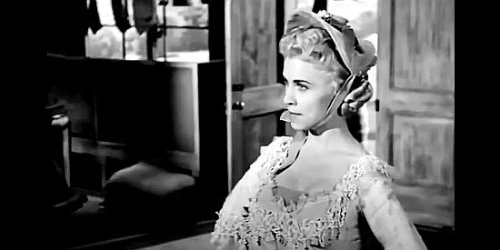 Cynthia Chenault as the young beauty upset her wedding has been interrupted in Gunsight Ridge (1957)