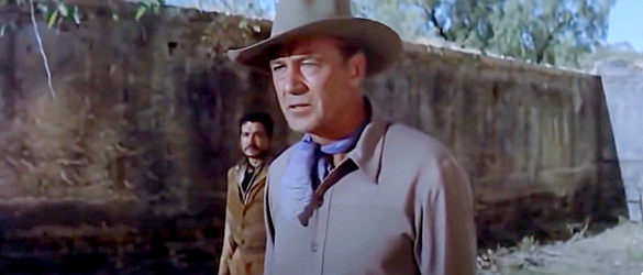 Gary Cooper as Hooker, one of the man who agrees to try to rescue Leah's husband in Garden of Evil (1954)