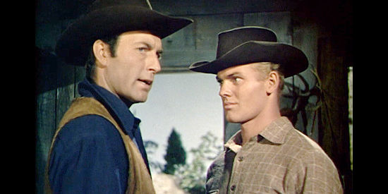 George Montgomery as Billy Ringo and Tab Hunter as Chip, at odds again in Gun Belt (1953)