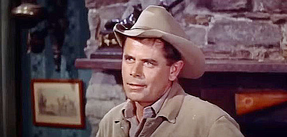 Glenn Ford as Jason Sweet, confronting Col. Stephen Bedford in The Sheepman (1958)