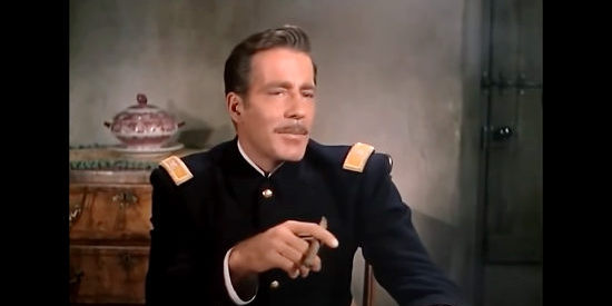 Hugh Marlowe as Col. Morsby, the Indian-hating cavalry commander in The Stand at Apache River (1953)