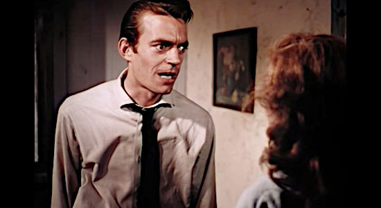 Jack Elam as Earl Boyce, in a fit of rage over the attention Wichita pays his wife in The Sundowners (1950)