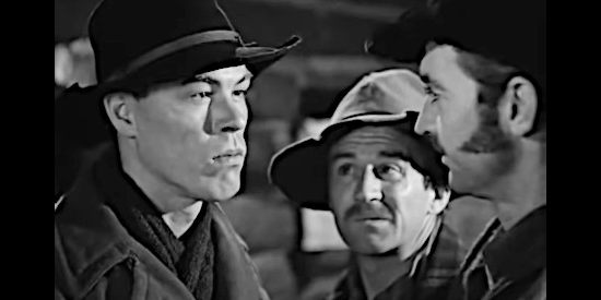 Jack Lambert as Matt Anderson and Cyril Cusack as Edward Cockerell, demanding their share of the loot from Johnny Greer in The Secret of Convict Lake (1951)