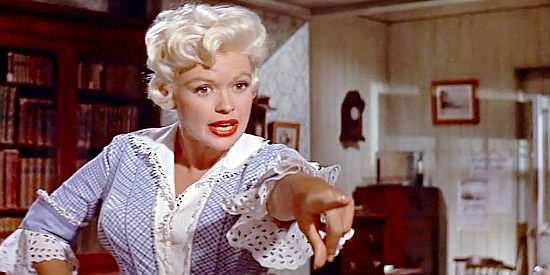 Jayne Mansfield as Kate, disagreeing with Jonathan Tibbs again in The Sheriff of Fractured Jaw (1958)