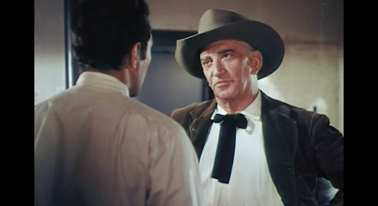 John Litel as John Gall, trying to prod his sheriff son into action in The Sundowners (1950)