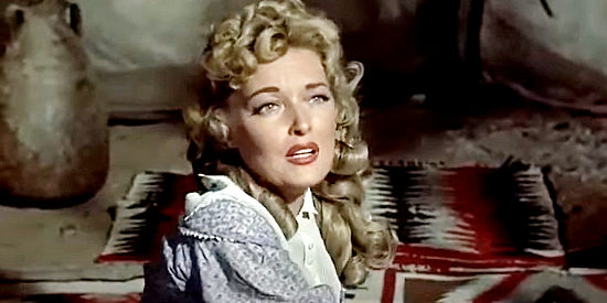 Karin Booth as Susan Hannah, complaining of exhaustion after being kidnapped by the Seminole in Seminole Uprising (1955)