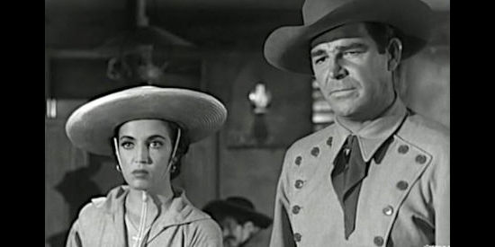 Katy Jurado as Mistania Figueroa and Rod Cameron as Carl Miller, on a dangerous journey in San Antone (1953)