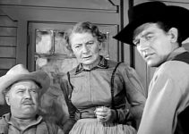 Edgar Buchanan as Bill Dowdy, Edith Evanson as his wife Belle and Earle Lyon as Sheriff Gregg Leech in The Silver Star (1955)