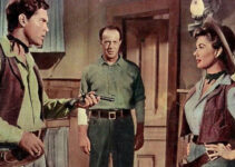 Jeffrey Hunter as Johnny Colt, Harvey Stephens as Jim Colt and Mitzi Gaynor as Rusty Blair in Three Young Texans (1954)