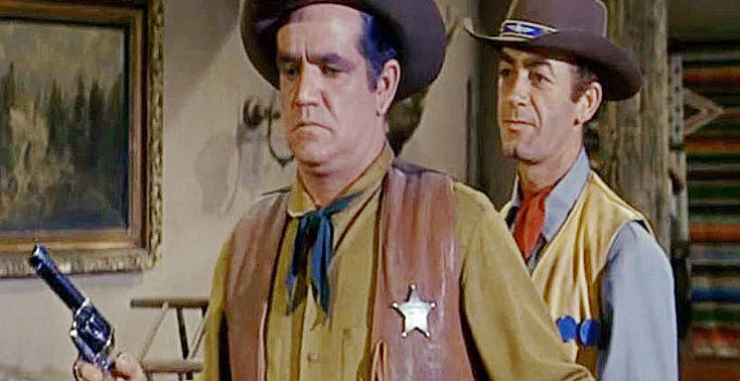 John Cliff as Sheriff Cass, caught by surprise by Blue Chip Coburn in Gunsmoke in Tucson (1958)