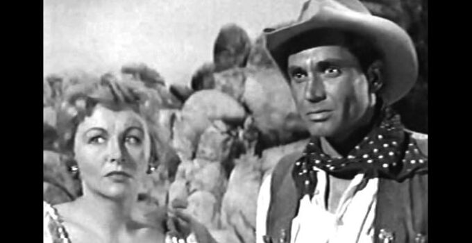 Vera Ralston as Cheel and Anthony George as Juan Morales in Gunfire at Indian Gap (1957)