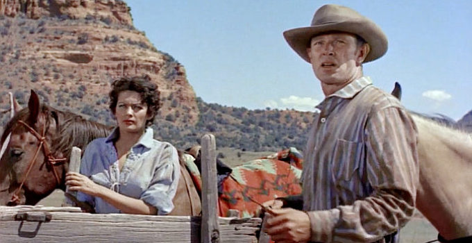 Yvonne De Carlo as Abby with Sterling Hayden as Clay Hardin in Shotgun (1955)