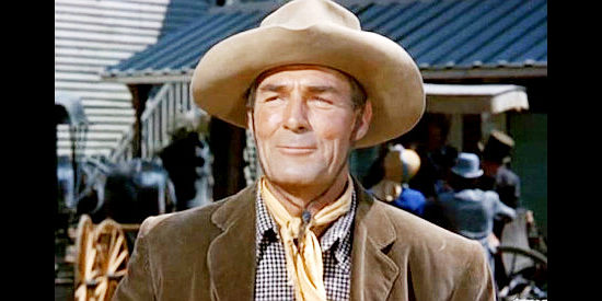 Randolph Scott as Britt Canfield, a man who wants to put the Civil War behind him and help build a railroad in Sante Fe (1951)