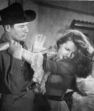 Richard Arlen as Charles Storrs and Kasey Rogers (Laura Elliott) as Josephine Storrs in Silver City (1951)