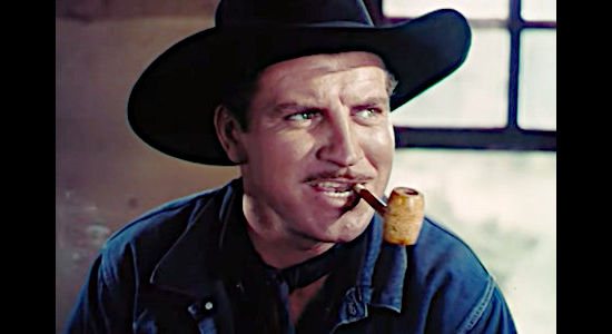 Robert Preston as James Cloud, aka Kid Wichita, a scoundrel determined to do worse unto others in The Sundowners (1950)