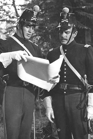 Rock Hudson as Lt. Lance Caldwell and Richard Carlson as Maj. Harlan Degan in Seminole (1953) 