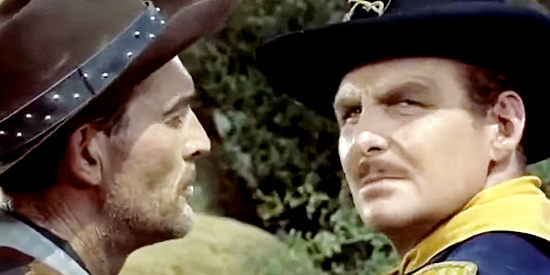 Rory Malinson as Toby Wilson, trying to convince Capt. Philip Dudley (Ed Hinton) to turn loose his Seminole prisoners in Seminole Uprising (1955)