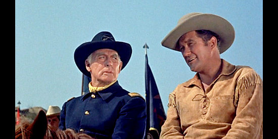 Roy Gordon as Col. Carrington, relying on scout Jim Bridger's (Dennis Morgan's) advice in The Gun That Won the West (1955)