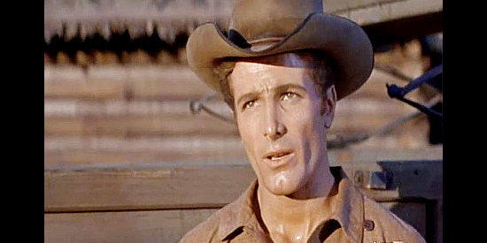 Steve Roland as Tom Earley Jr., resentful of the way his father left him and his mother alone to fend for themselves for long periods in Gun Glory (1957)