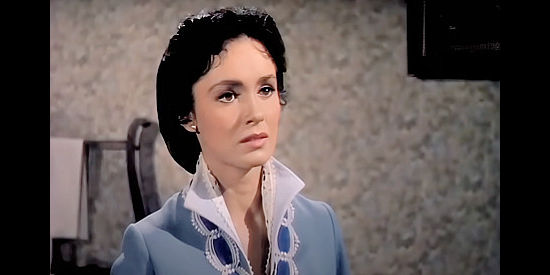 Susan Cabot as Rita Saxon, knowing her rancher father is facing financial ruin in Gunsmoke (1953)