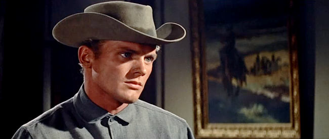 Tab Hunter as Ed Hackett, trying to get out from under his father's shadow in Gunman's Walk (1958)