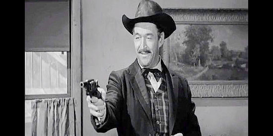 Ted de Corsia as Max Reno, returning to an old habit of gunning down partners in Gun Battle at Monterey (1957)
