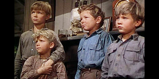 The four orphans -- Orley Lindgren as Tommy, Gregory Moffett as Butch, Jimmy Hunt as Robbie and Gordon Gebert as Johnnie -- in Saddle Tramp (1950)