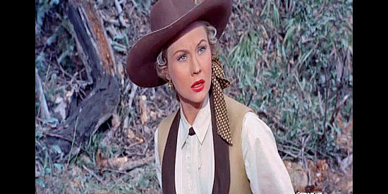 Virginia Mayo as Ann Mary Alaine, shocked by a killing she witnesses in Great Day in the Morning (1956)